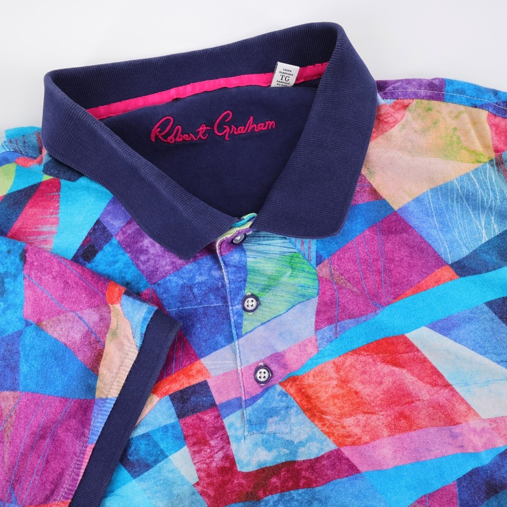 Robert Graham Geometric Abstract Colorful Polo Multi Short Sleeve Mens XL